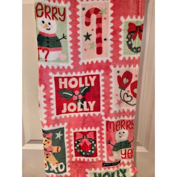 Betsey Johnson Christmas Blanket Ultra Soft Plush Throw Snowman Candy Canes New - Picture 5 of 7